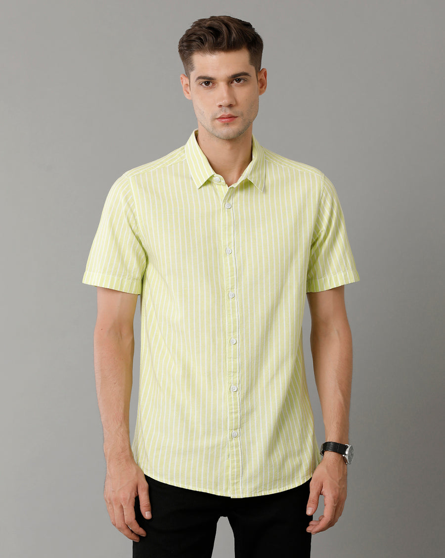 Voi Jeans Mens Yellow Stripe Slim Fit Shirt