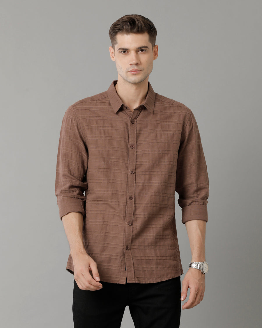 Voi Jeans Mens Brown Slim Fit Shirt