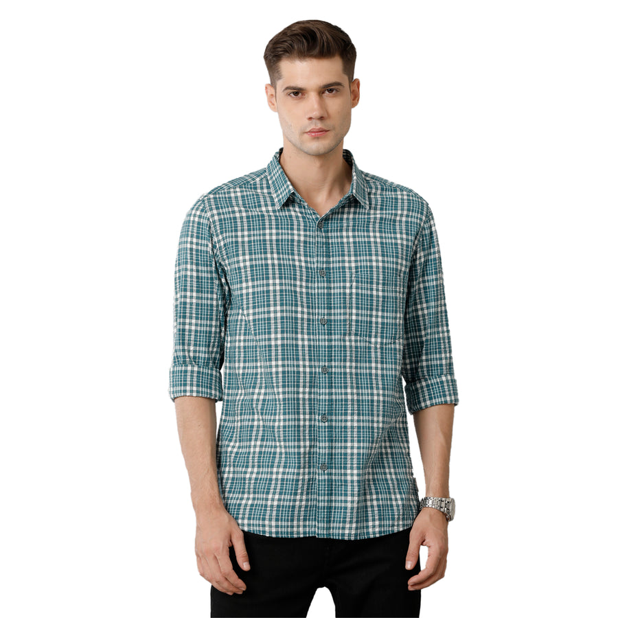 Men Green Slim Fit Tartan Checks Opaque Checked Casual Shirt