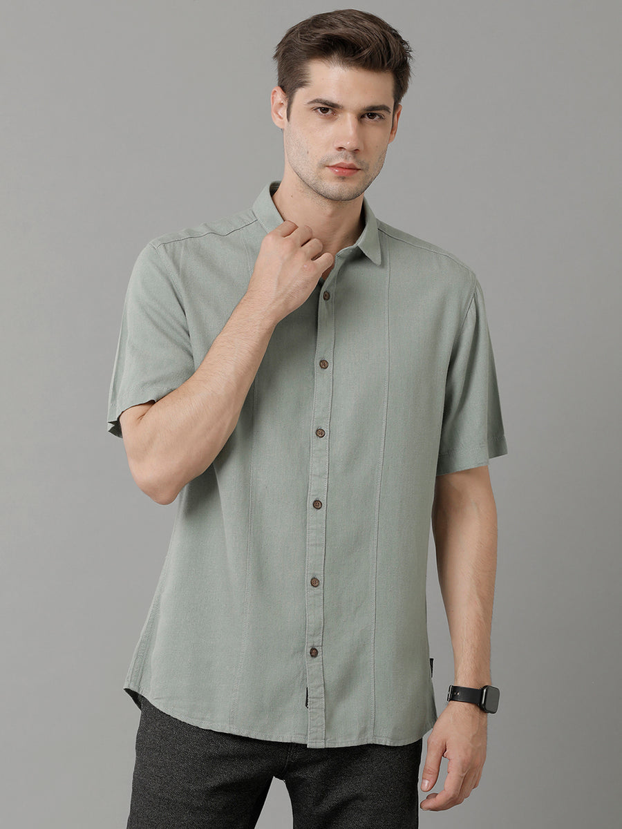 Slim Fit Spread Collar Short Sleeves Casual Shirt