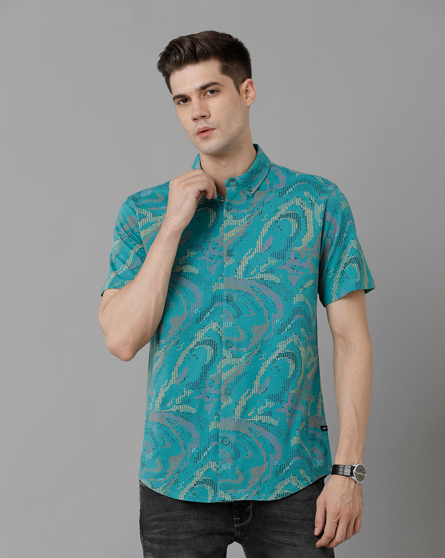 Voi Jeans Men's Teal Slim Fit  Shirt