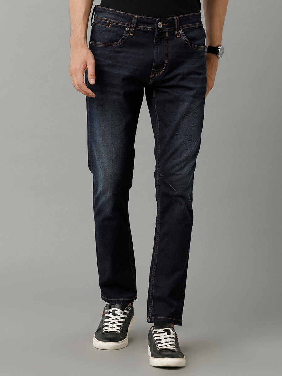 Men's Indigo Solid Track Skinny Fit Jeans