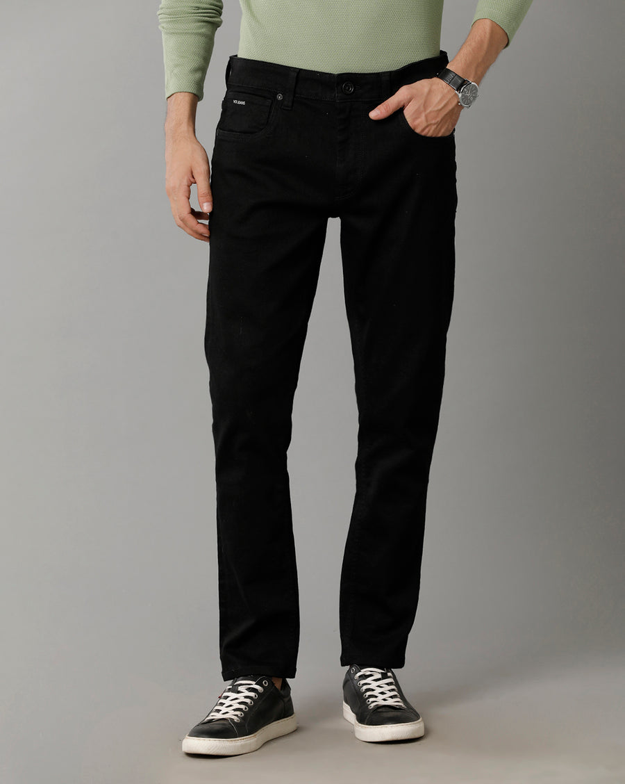 Men's Black Solid Track Skinny Fit Jeans