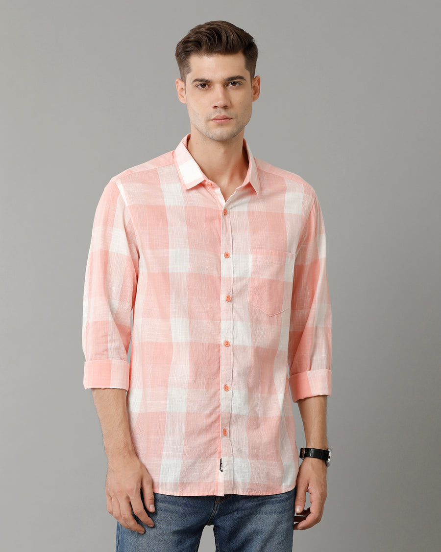 Voi Jeans Mens Pink Checks Slim Fit Shirt