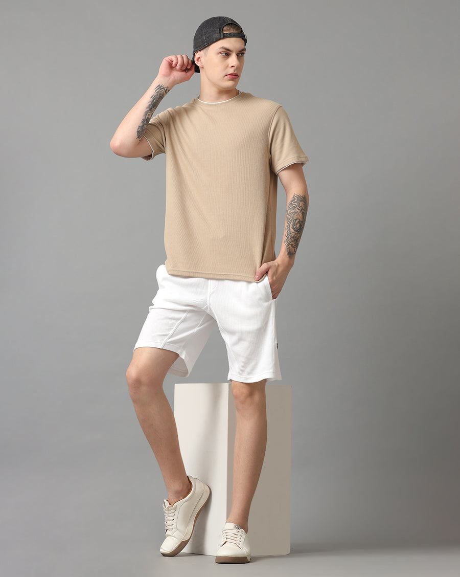 WHITE COTTON REGULAR FIT SHORTS