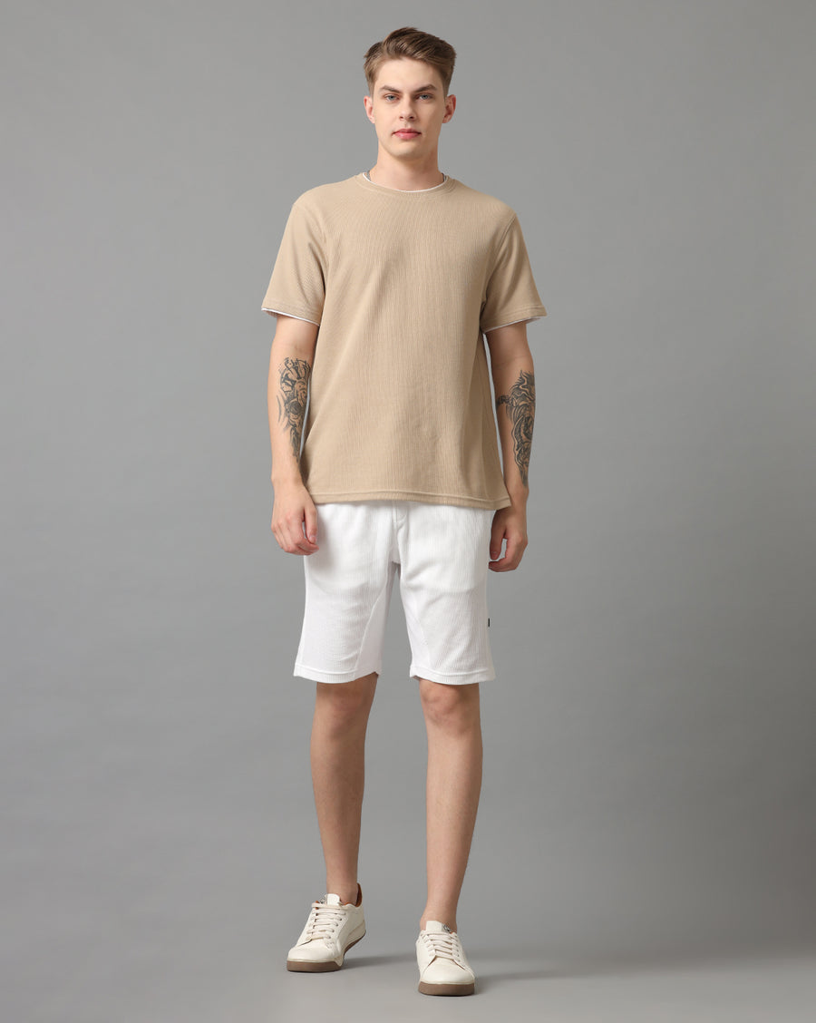 WHITE COTTON REGULAR FIT SHORTS