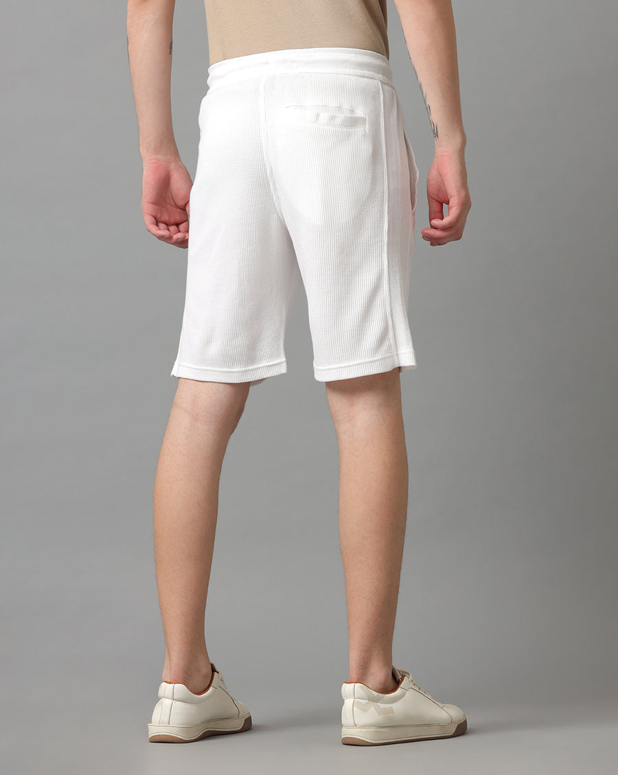 WHITE COTTON REGULAR FIT SHORTS