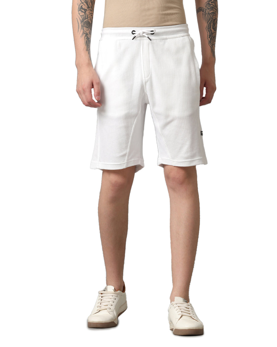 WHITE COTTON REGULAR FIT SHORTS