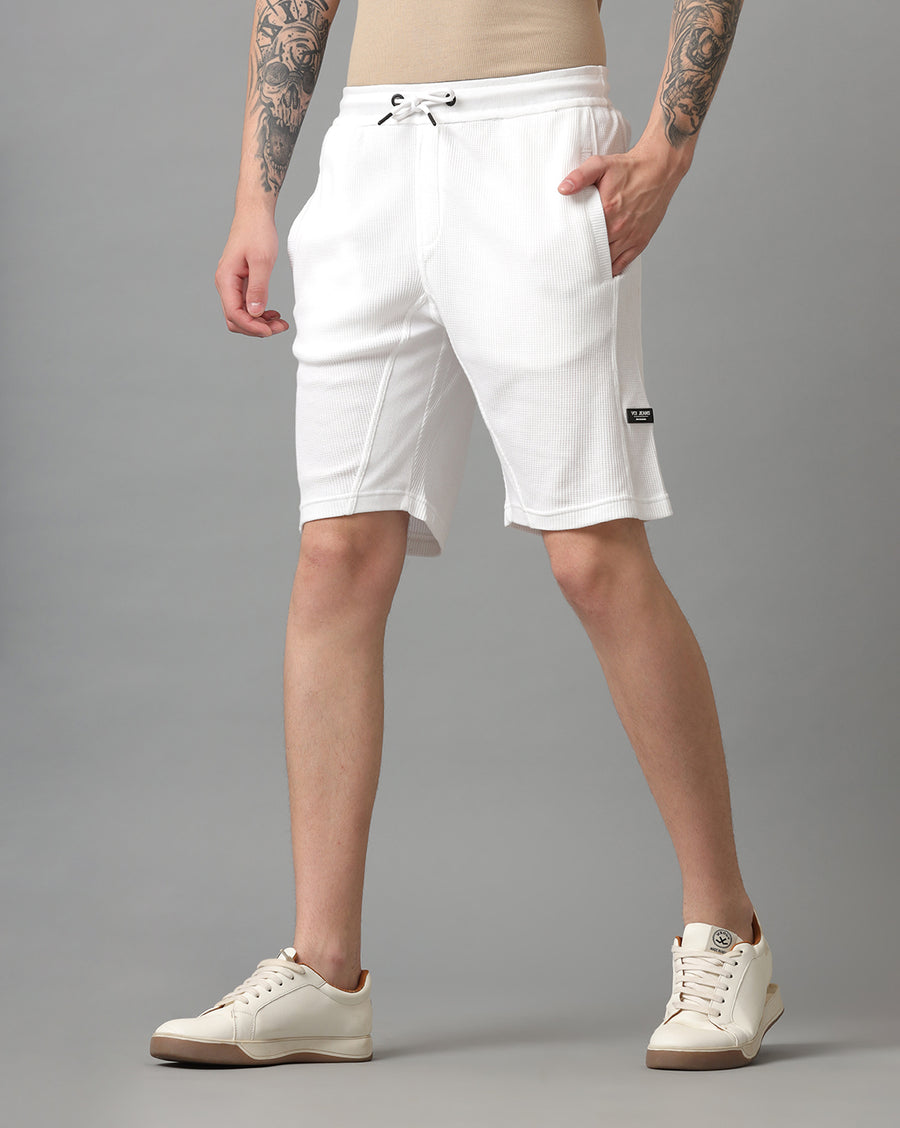 WHITE COTTON REGULAR FIT SHORTS