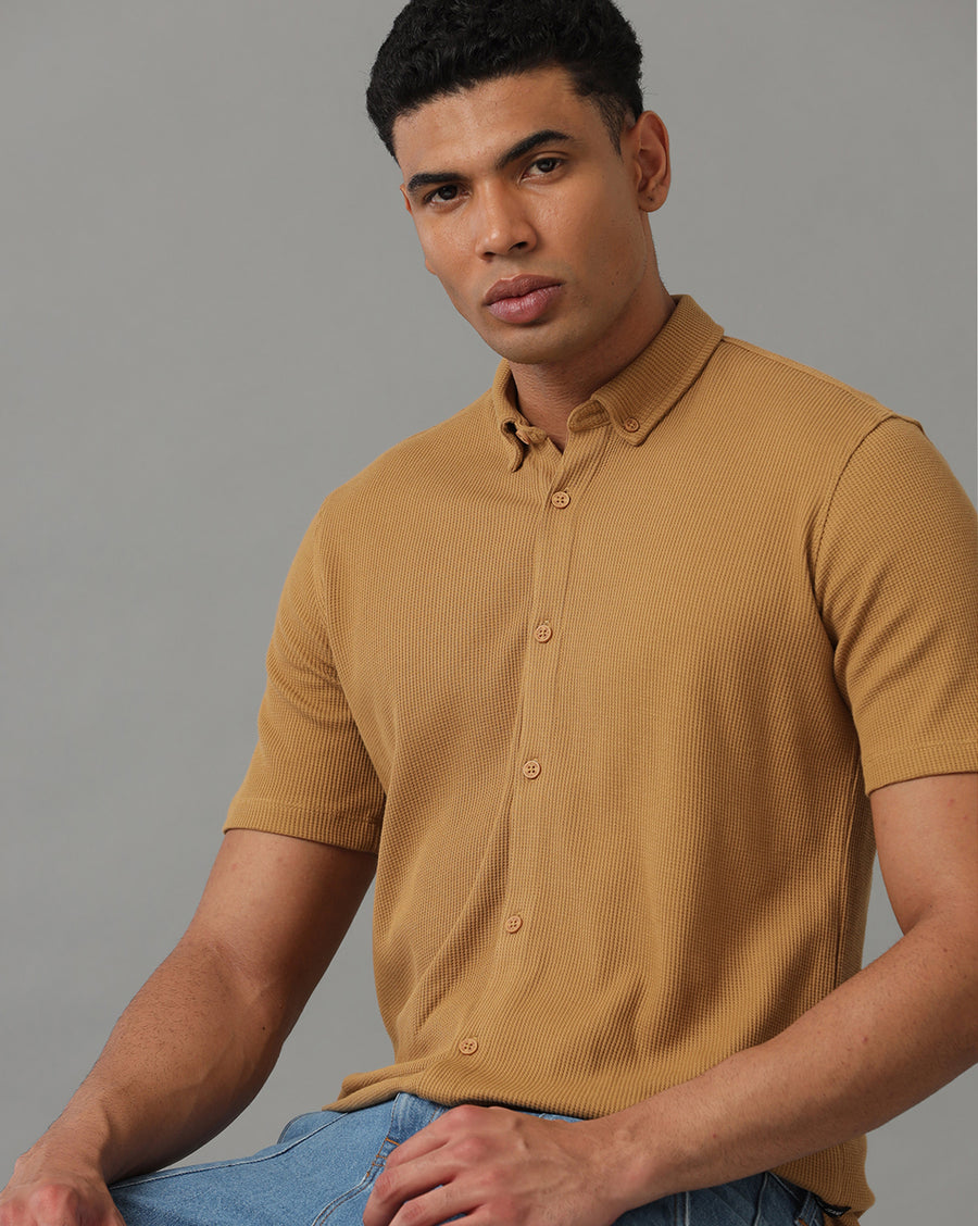 KHAKI REGULAR FIT KNIT SHIRT