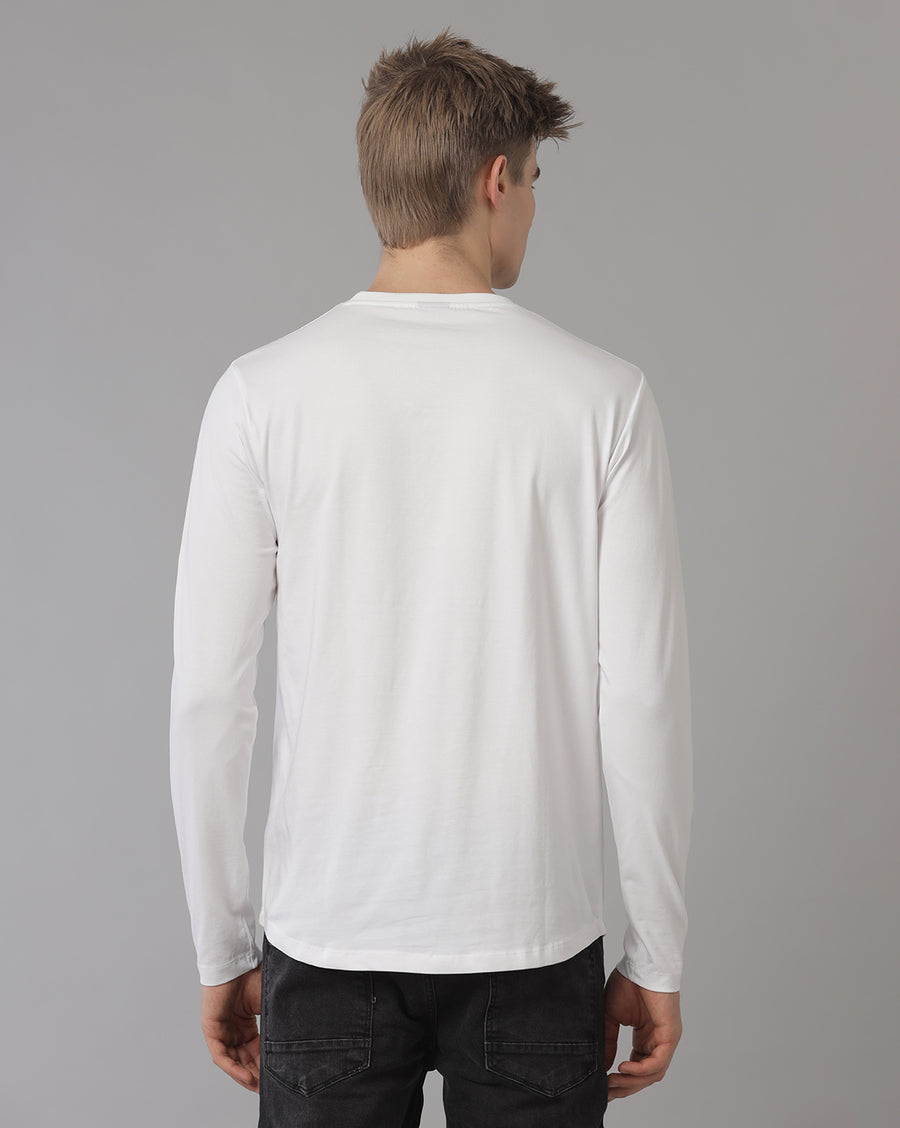 White Cotton Full Sleeve Regular Fit T shirt