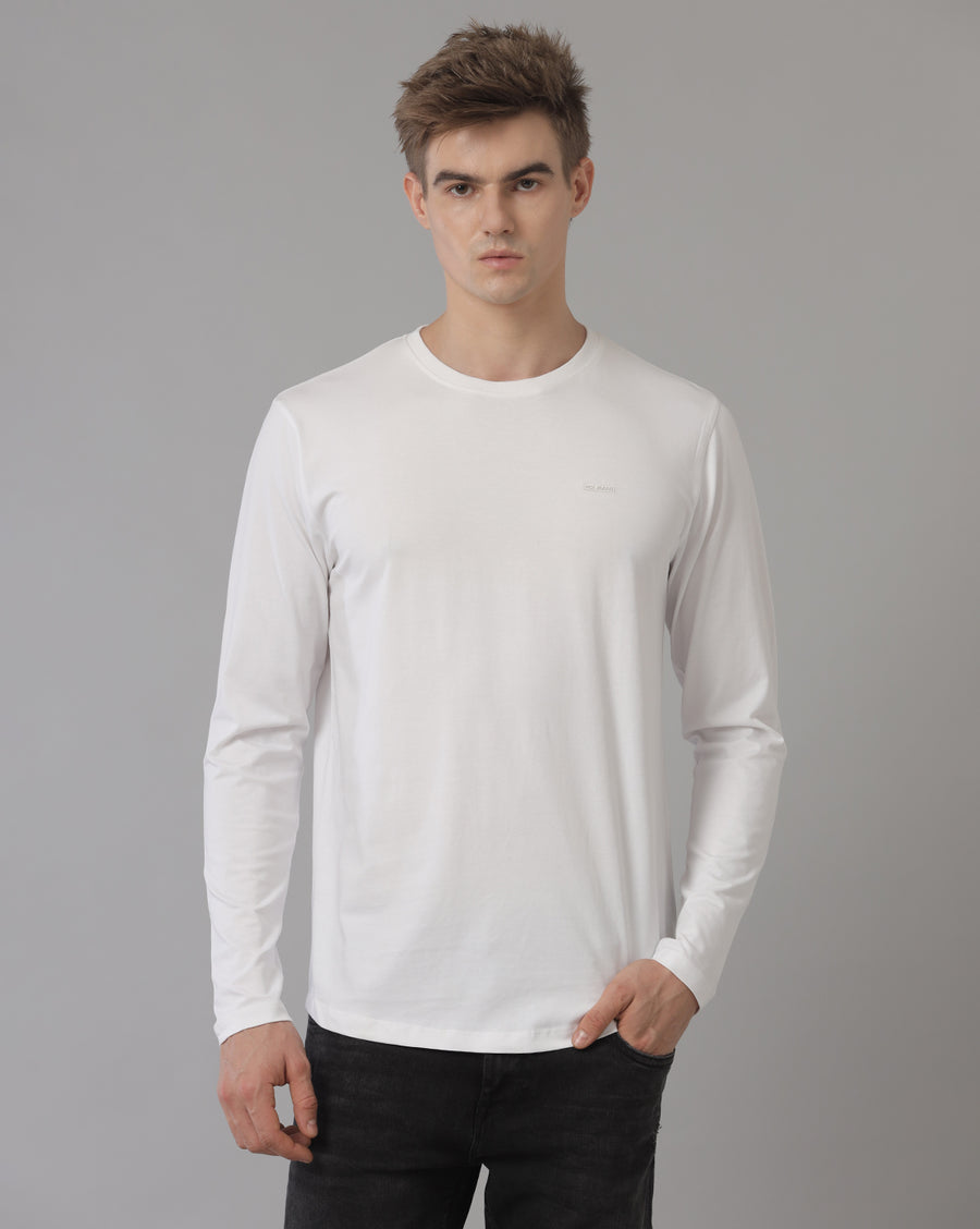 White Cotton Full Sleeve Regular Fit T shirt