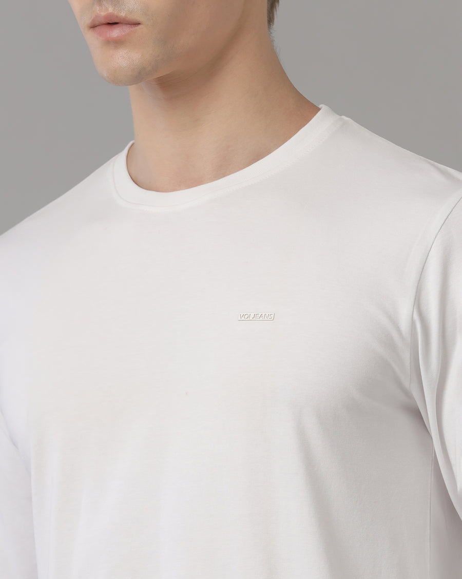 White Cotton Full Sleeve Regular Fit T shirt