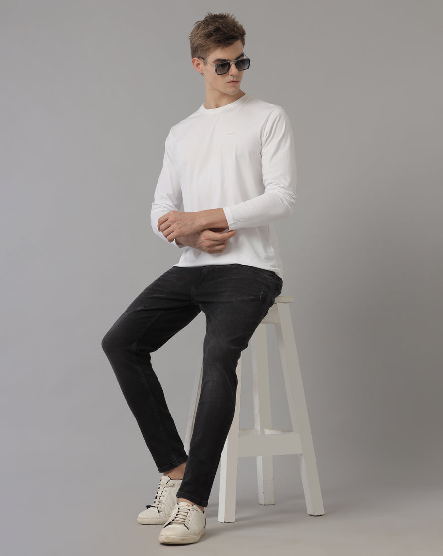 White Cotton Full Sleeve Regular Fit T shirt