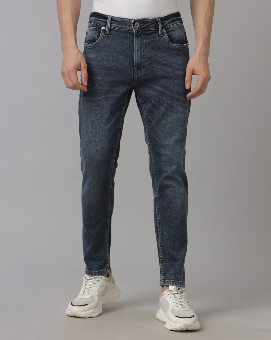 Men's Track Cropped Skinny Indigo Jeans