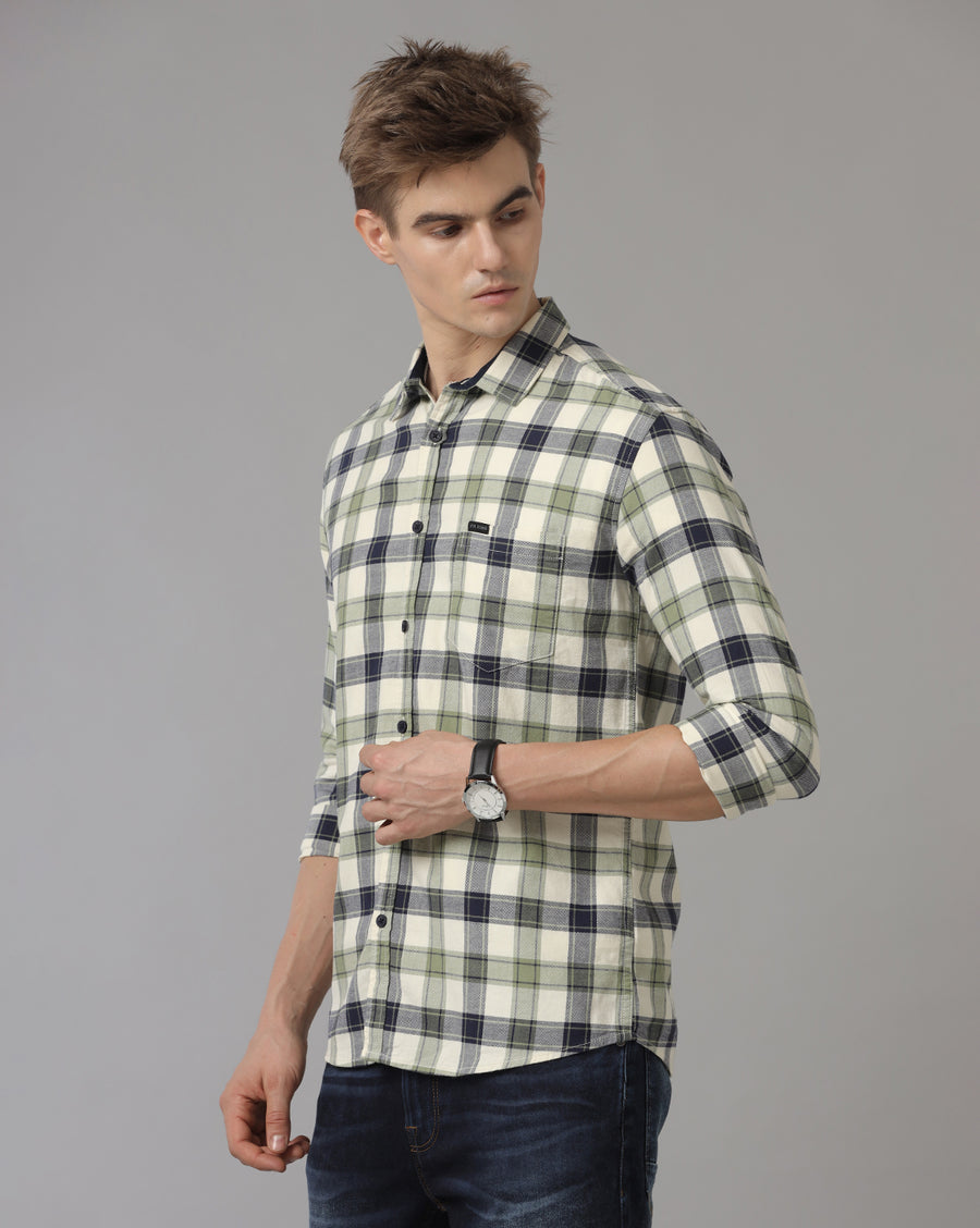 Men's Olive Checked Slim Fit Casual Shirt