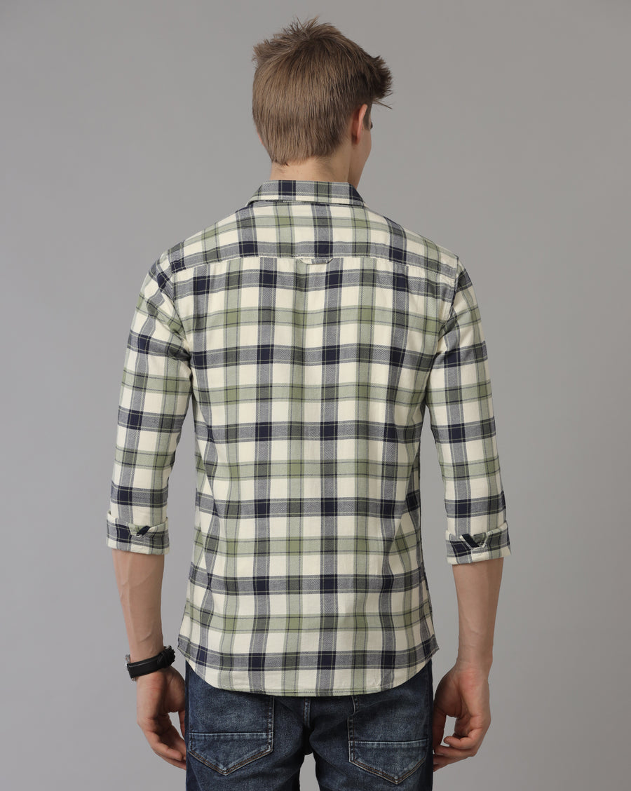 Men's Olive Checked Slim Fit Casual Shirt