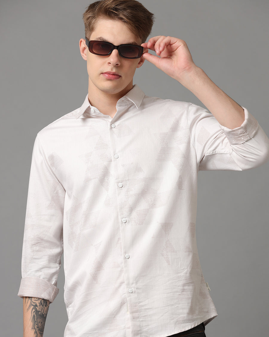 WHITE KHAKI SLIM FIT SHIRT