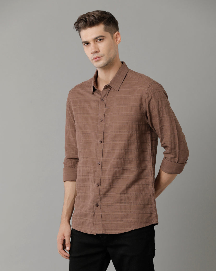 Voi Jeans Mens Brown Slim Fit Shirt