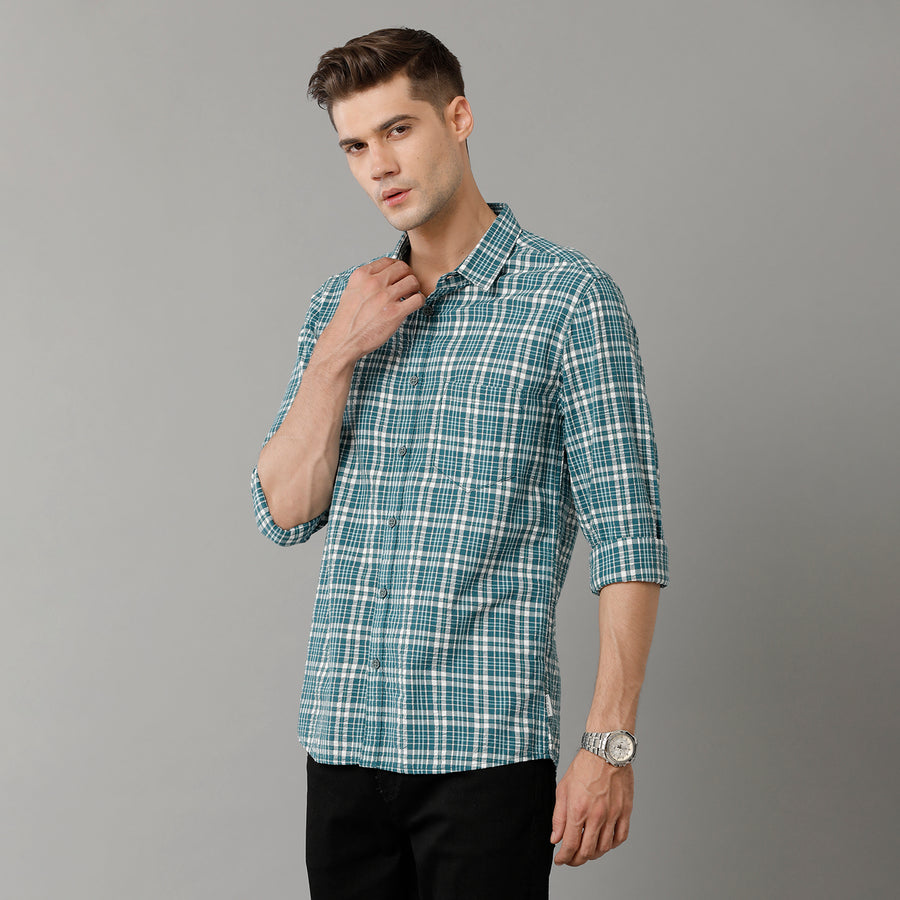 Men Green Slim Fit Tartan Checks Opaque Checked Casual Shirt