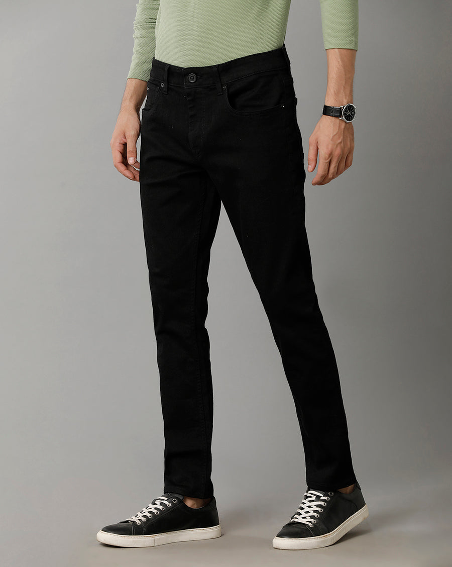 Men's Black Solid Track Skinny Fit Jeans