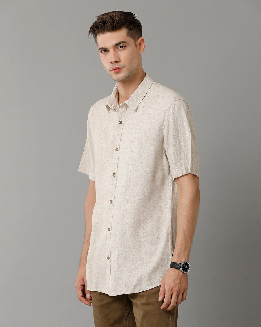 Voi Jeans Men's Natural Slim Fit Half Sleeves Shirt