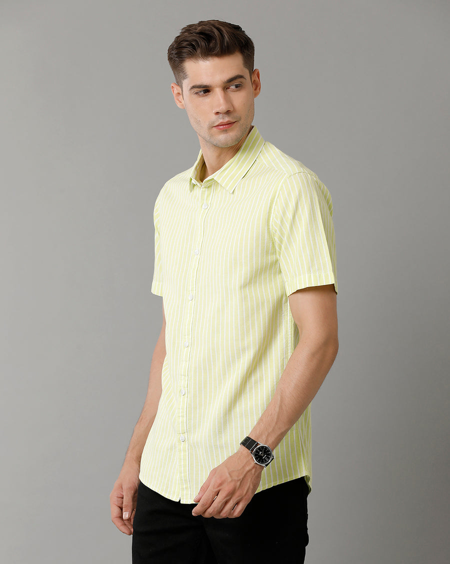 Voi Jeans Mens Yellow Stripe Slim Fit Shirt