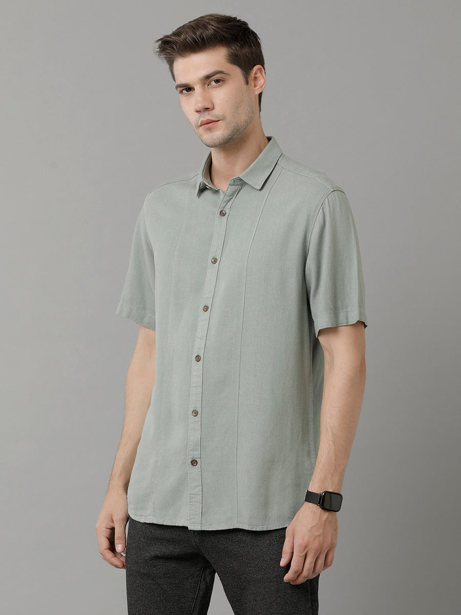 Slim Fit Spread Collar Short Sleeves Casual Shirt