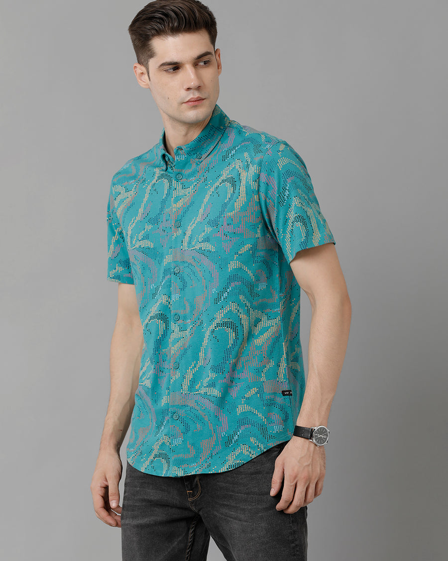 Voi Jeans Men's Teal Slim Fit  Shirt