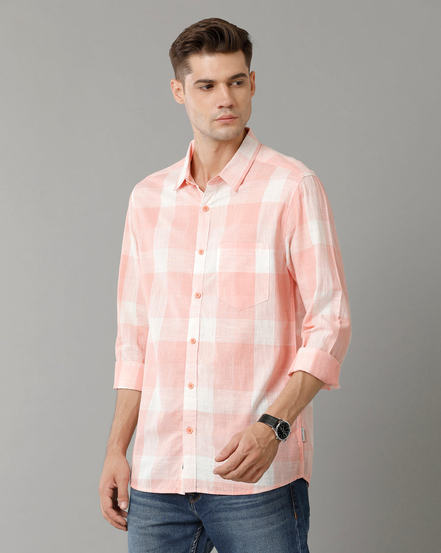 Voi Jeans Mens Pink Checks Slim Fit Shirt