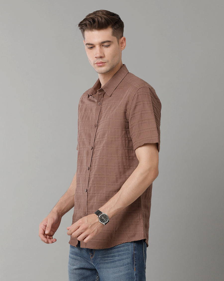 Men Brown Slim Fit Opaque Checked Casual Shirt