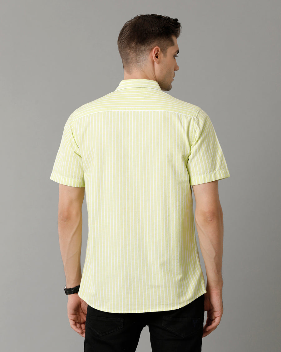 Voi Jeans Mens Yellow Stripe Slim Fit Shirt