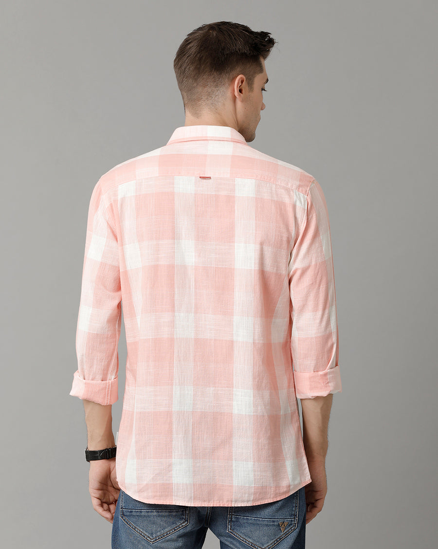 Voi Jeans Mens Pink Checks Slim Fit Shirt