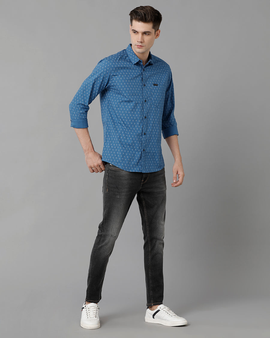 Voi Jeans Men's Blue Aop Slim Fit  Shirt