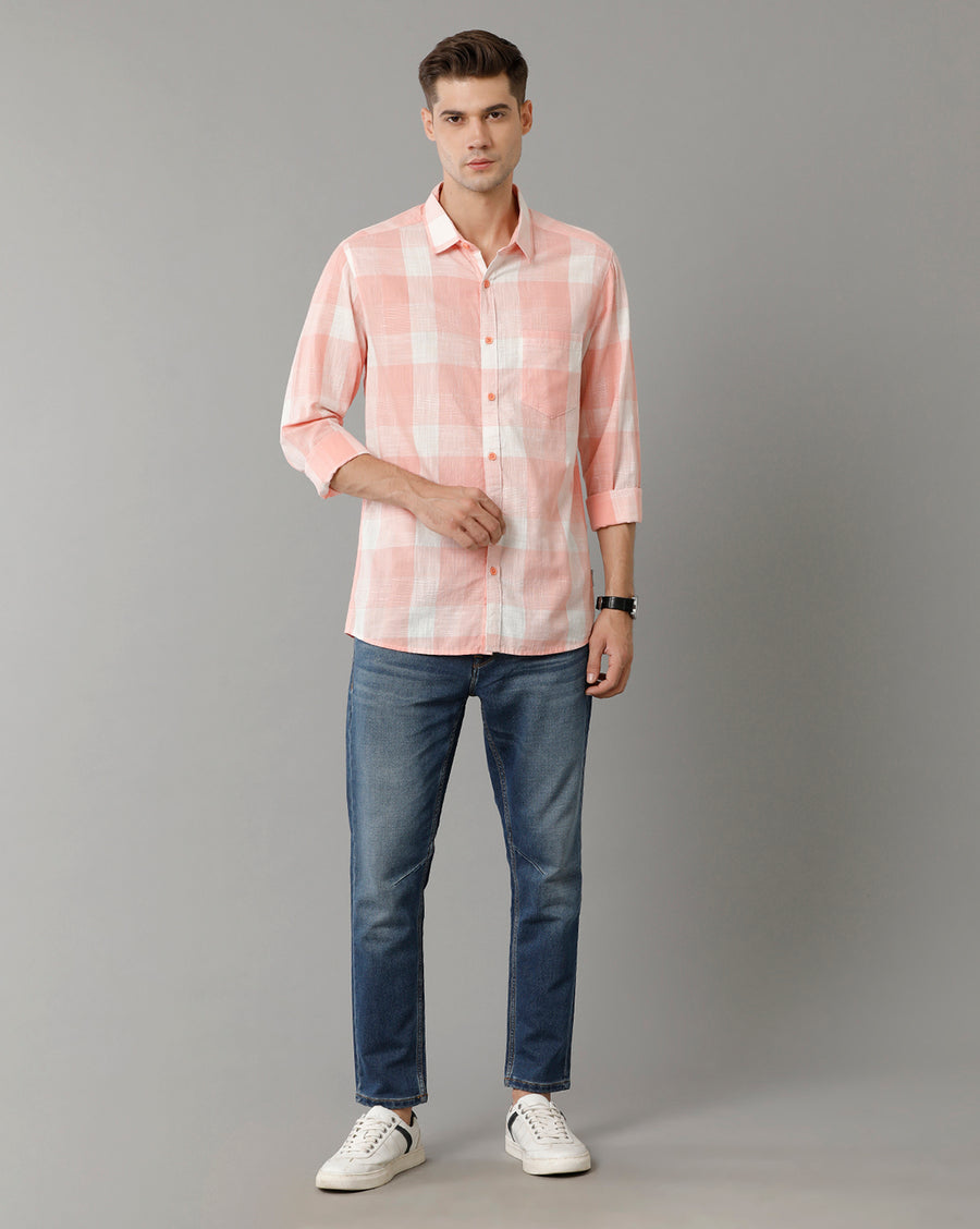 Voi Jeans Mens Pink Checks Slim Fit Shirt