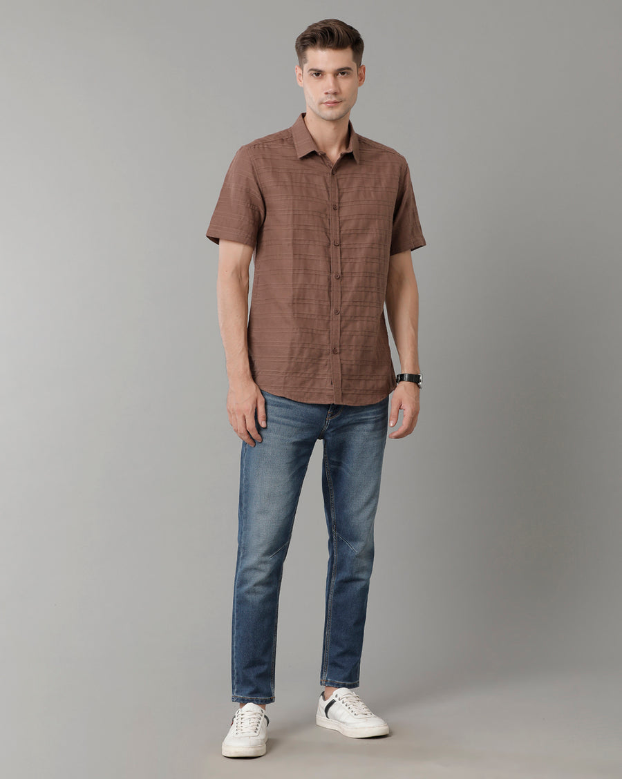 Men Brown Slim Fit Opaque Checked Casual Shirt