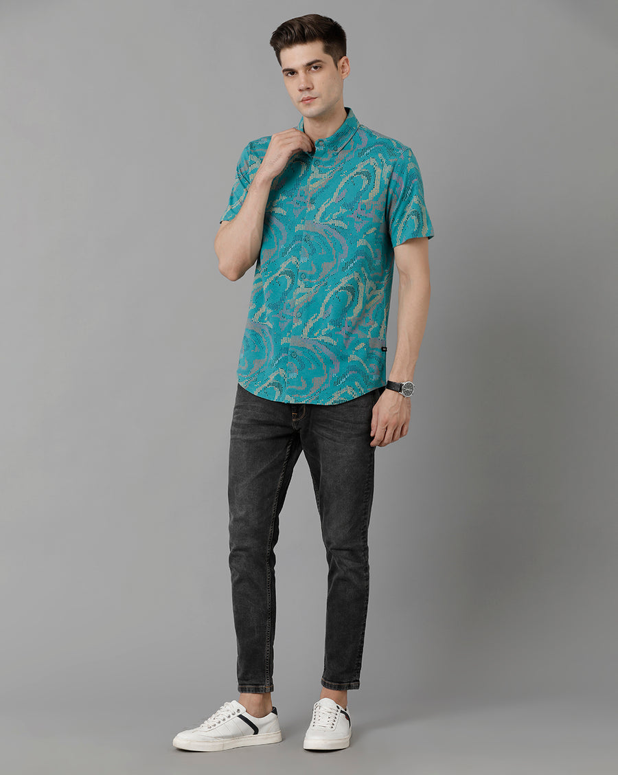 Voi Jeans Men's Teal Slim Fit  Shirt