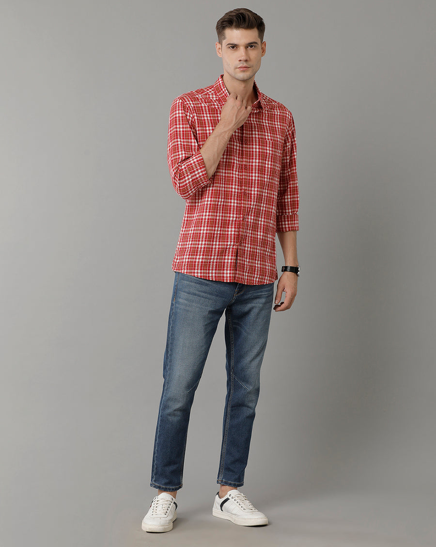 Slim Fit Tartan Checked Pure Cotton Casual Shirt