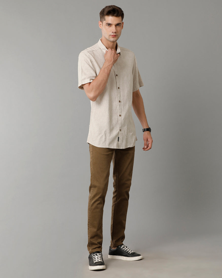 Voi Jeans Men's Natural Slim Fit Half Sleeves Shirt