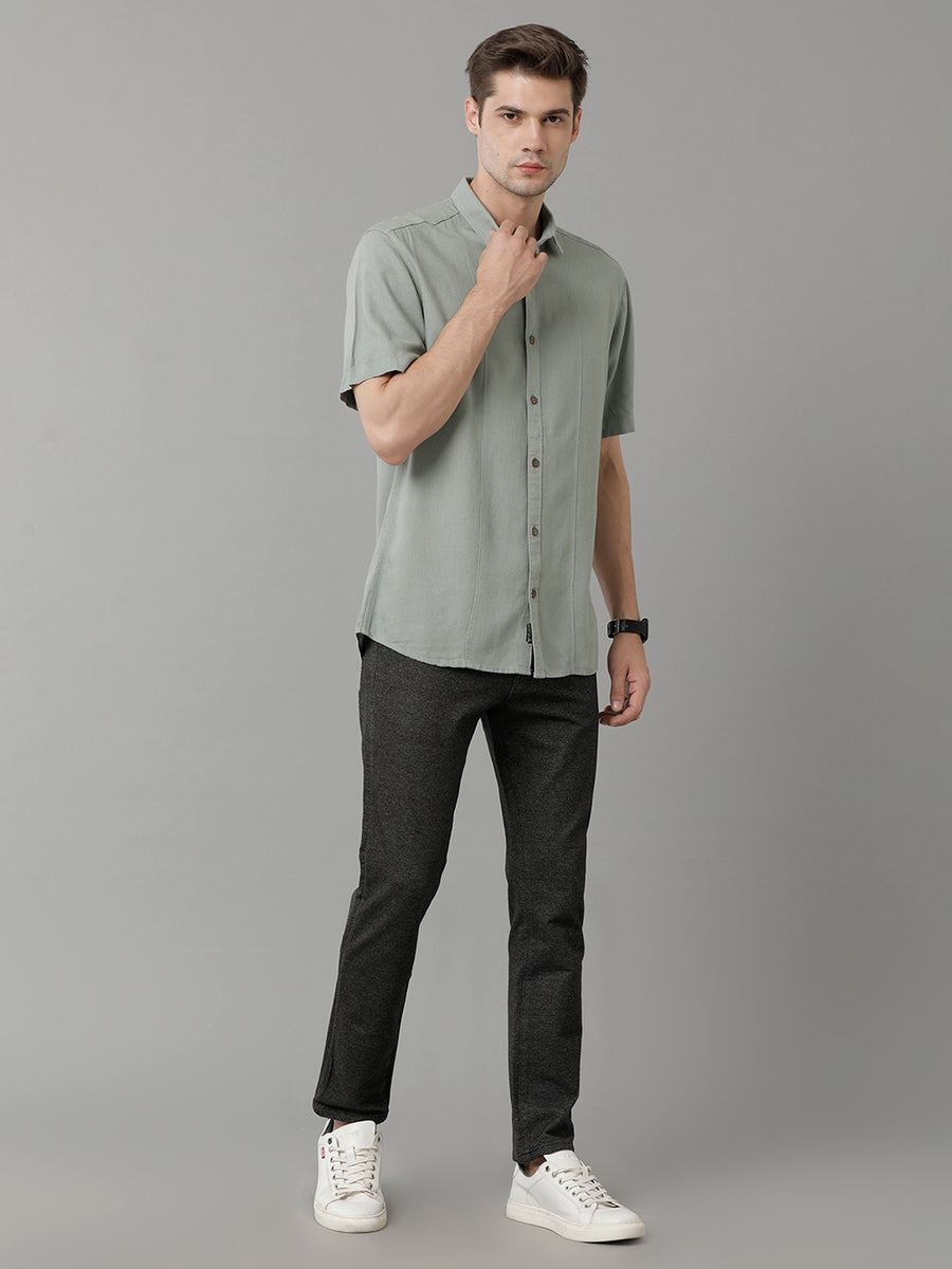 Slim Fit Spread Collar Short Sleeves Casual Shirt