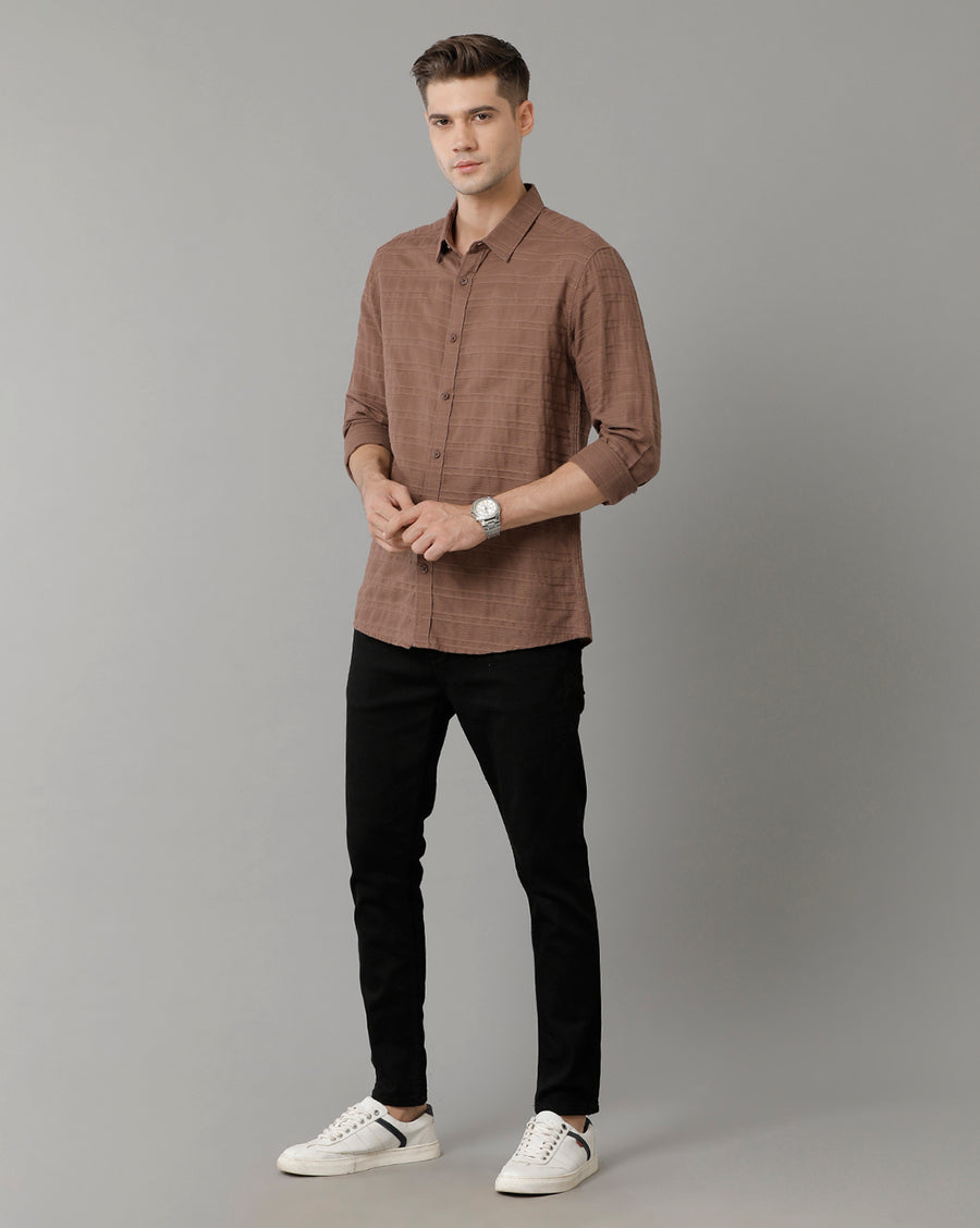 Voi Jeans Mens Brown Slim Fit Shirt