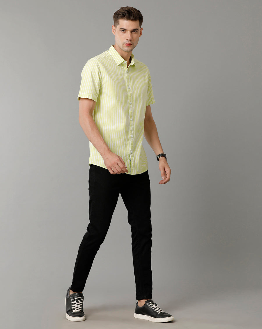 Voi Jeans Mens Yellow Stripe Slim Fit Shirt