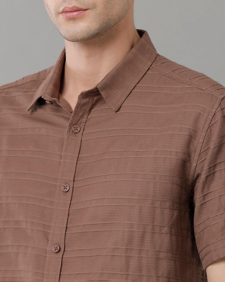 Men Brown Slim Fit Opaque Checked Casual Shirt