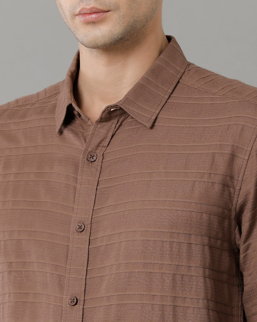 Voi Jeans Mens Brown Slim Fit Shirt