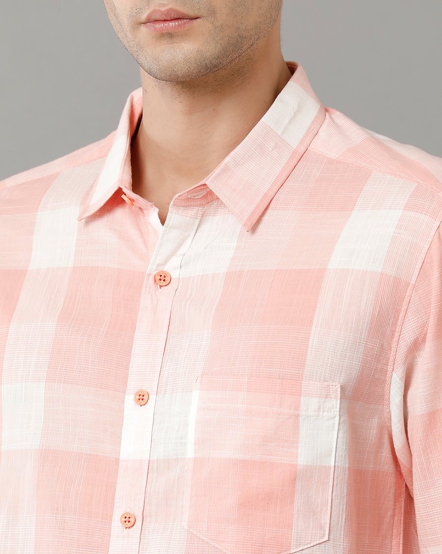 Voi Jeans Mens Pink Checks Slim Fit Shirt