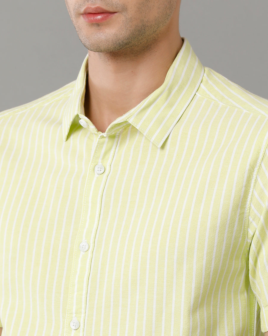 Voi Jeans Mens Yellow Stripe Slim Fit Shirt