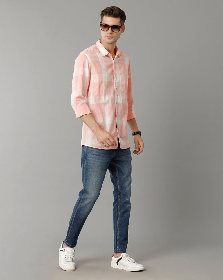 Voi Jeans Mens Pink Checks Slim Fit Shirt