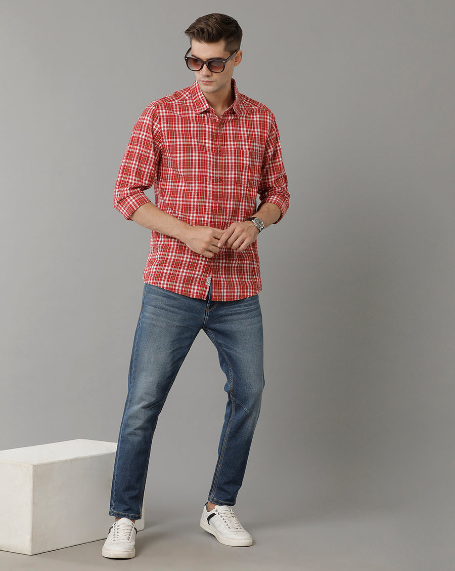 Slim Fit Tartan Checked Pure Cotton Casual Shirt