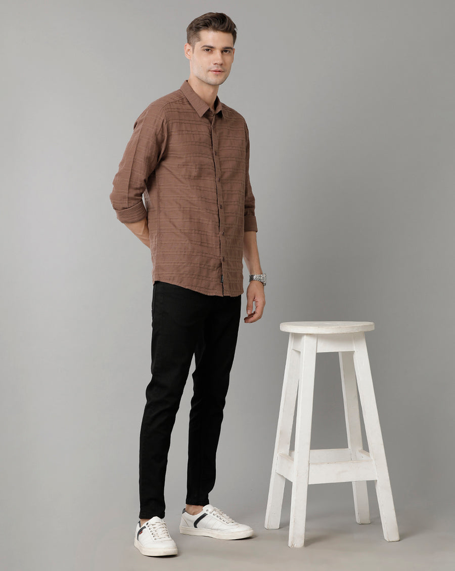 Voi Jeans Mens Brown Slim Fit Shirt