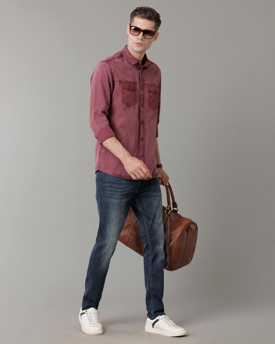 Voi Jeans Mens Wine Slim Fit Shirt